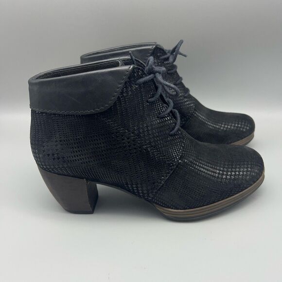 Wolky Boots Womens Size EU 38 Black Shimmer Lace Up Ankle Block Heel Booties - Picture 6 of 13